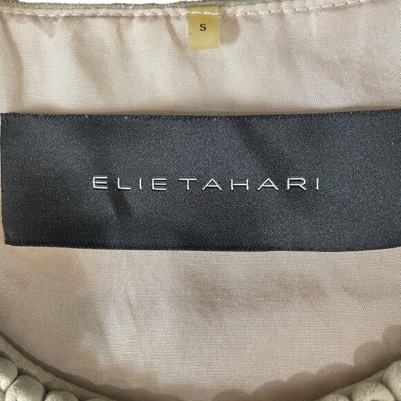 Elie Tahari Suede Embroidered Top Small Laser Cut Boho Western Luxe Beige - Picture 3 of 14